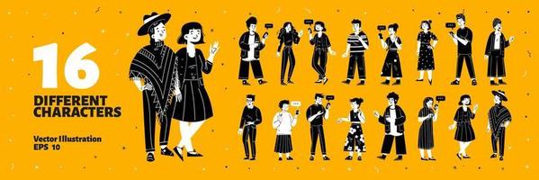 conjunto de diferentes personajes, gente moderna diversa vector