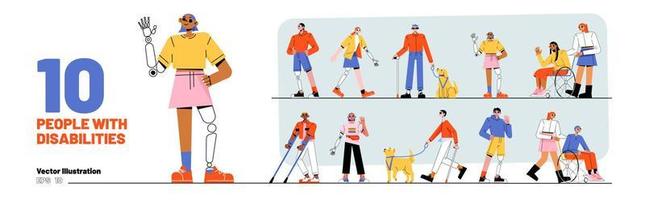 Diverse people with disabilities set vector