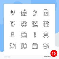 Editable Vector Line Pack of 16 Simple Outlines of head imagination form education sim card mobile sim Editable Vector Design Elements