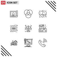 9 Universal Outlines Set for Web and Mobile Applications park level ecommerce equality balance Editable Vector Design Elements