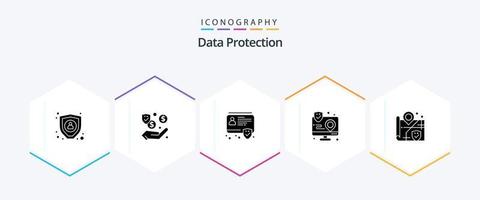 Data Protection 25 Glyph icon pack including security. map. badge. interface. app vector