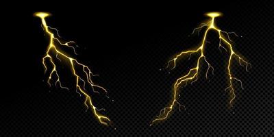 Lightning effect, thunderstorm, gold storm strikes vector