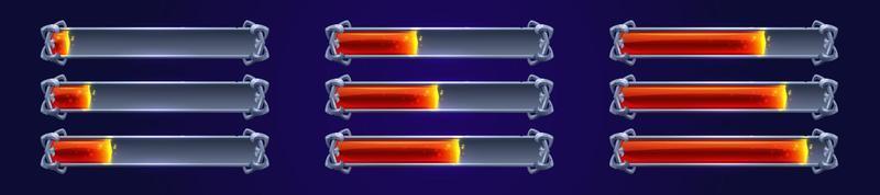 barras de progreso de carga del juego con lava roja brillante vector