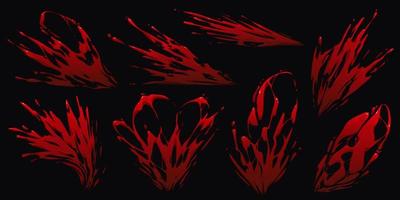 conjunto de salpicaduras de sangre o pintura roja sobre negro vector