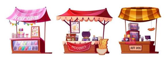 Set of street food market stalls isolated on white vector