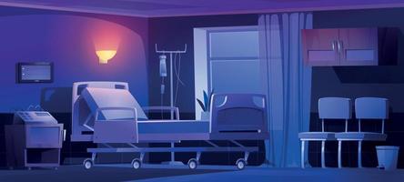 Private hospital chamber with medical bed at night vector