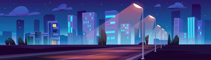 Car road with street lights and city at night vector