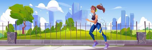 Jogging woman outdoors. Girl running in sportswear. Morning jog in park.  Flat vector illustration. Healthy lifestyle and fitness concept 8384742  Vector Art at Vecteezy