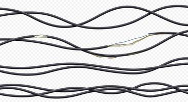 Electric wires, broken black power cables vector