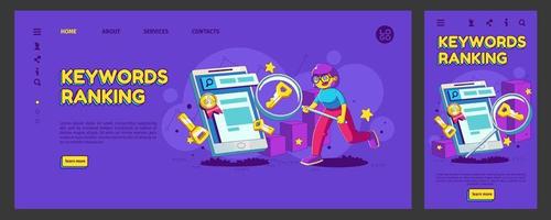 página de destino de clasificación de palabras clave, aplicación móvil ui ux vector