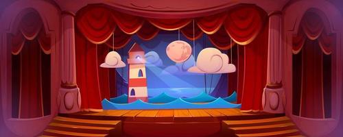Theater stage with red curtains and decoration vector