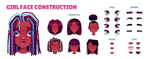 Black woman face construction, avatar constructor vector