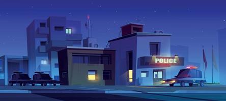 Police station building and patrol cars at night vector