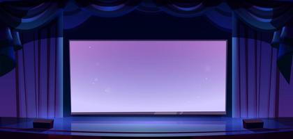 Empty stage with cinema screen, cartoon vector