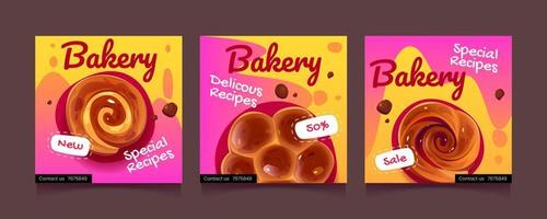 Bakery food banners, social media post templates vector