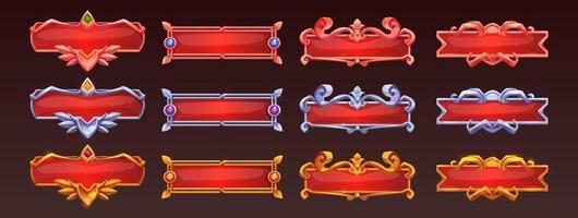 marcos de interfaz de usuario del juego, menú medieval de oro, plata y cobre vector