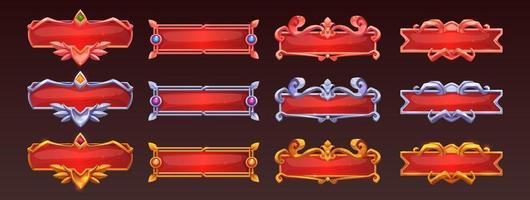 Game ui frames, gold silver copper medieval menu vector