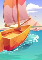 Sail boat in red sea and view to Egyptian pyramids vector