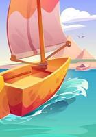 Sail boat in red sea and view to Egyptian pyramids vector