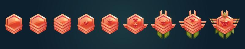 Game rank icons, bronze level badges, ui banners vector