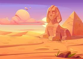 desierto egipcio con la antigua esfinge y la pirámide vector