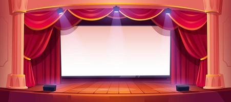 Movie theater stage, cinema, empty theatre scene vector