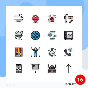 Editable Vector Line Pack of 16 Simple Flat Color Filled Lines of ufo ship a craft geometry Editable Creative Vector Design Elements