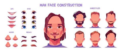 Man face constructor, cartoon character avatar vector