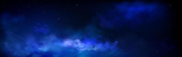 Night cloudy sky with stars, dark starry heaven vector