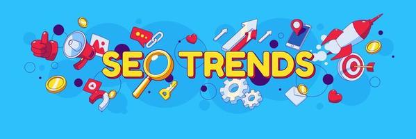 Seo trends cartoon banners in contemporary style vector