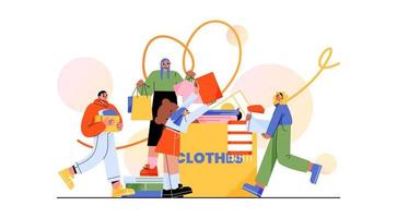 Clothes donation, charity concept with volunteers vector