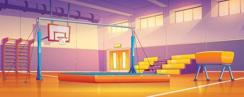 School gym, court interior with sports equipment vector