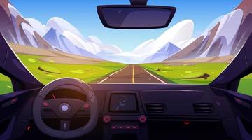 Road in mountain valley view from car windshield vector