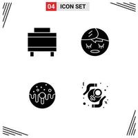 Pack of 4 creative Solid Glyphs of luggage food spa dessert feminist Editable Vector Design Elements