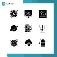 Group of 9 Modern Solid Glyphs Set for flag space photo retouching planet password Editable Vector Design Elements