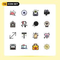 Modern Set of 16 Flat Color Filled Lines Pictograph of home video bug projector camera Editable Creative Vector Design Elements