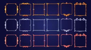 Set of square ui game frames, medieval borders vector