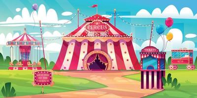 Amusement carnival park with circus tent, booth vector