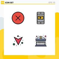 Set of 4 Modern UI Icons Symbols Signs for error down multimedia mobile application bank Editable Vector Design Elements