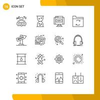 User Interface Pack of 16 Basic Outlines of document vacation write travel beach Editable Vector Design Elements