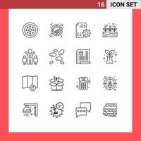 Pictogram Set of 16 Simple Outlines of people company trend growth management Editable Vector Design Elements