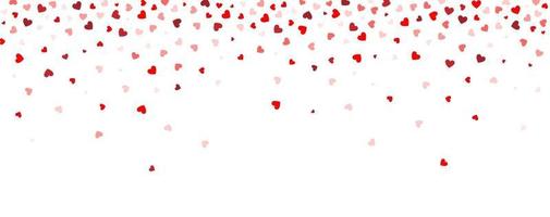 Background consisting of falling, flying small red hearts on a white background. Background for lovers, for Valentine's Day, wedding. Heart pattern, confetti. vector