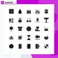 Group of 25 Solid Glyphs Signs and Symbols for note copy economy business festival Editable Vector Design Elements