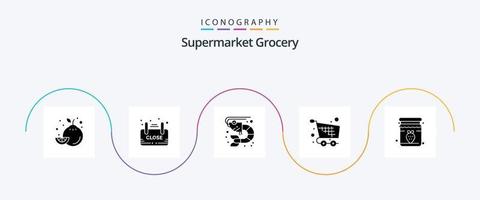 Grocery Glyph 5 Icon Pack Including jam. basket. fish. shopping. cart vector