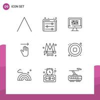 Universal Icon Symbols Group of 9 Modern Outlines of crown gestures data arrow problem Editable Vector Design Elements