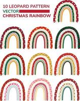 set of 10 Leopard Rainbow for Christmas, Collection of 10 boho leopard rainbow with Christmas colors vector