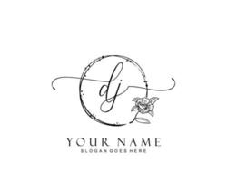 Initial DJ beauty monogram and elegant logo design, handwriting logo of initial signature, wedding, fashion, floral and botanical with creative template. vector