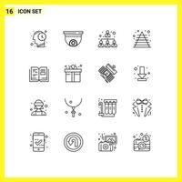 Pictogram Set of 16 Simple Outlines of knowledge book business pyramid finance Editable Vector Design Elements