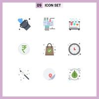 Pack of 9 creative Flat Colors of indian currency parts business lab Editable Vector Design Elements