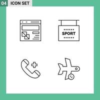 4 User Interface Line Pack of modern Signs and Symbols of browser call page information hospital Editable Vector Design Elements